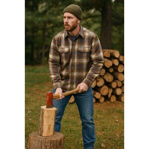 Aventyr Mountain Flannel Shirt Brown Blue Plaid Button Front Lined Men’s L